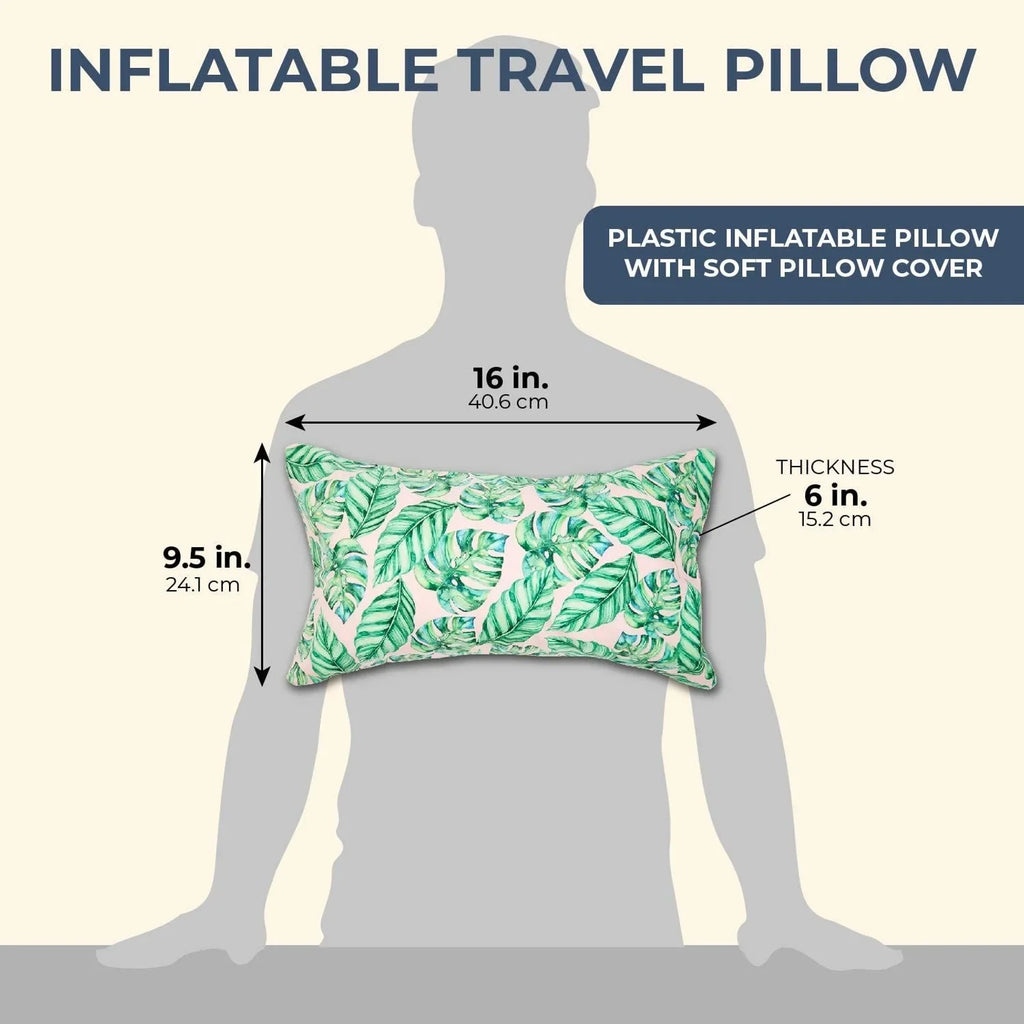 Blue Panda Inflatable Beach Pillow for Pools Travel Vacations, Tropical Leaves