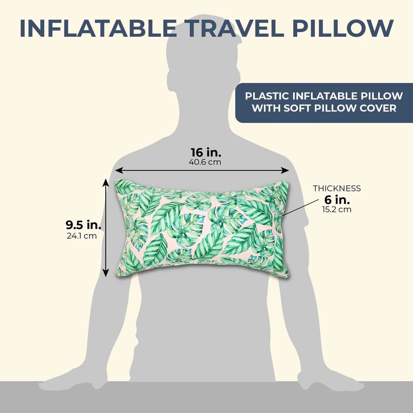 Blue Panda Inflatable Beach Pillow for Pools Travel Vacations, Tropical Leaves