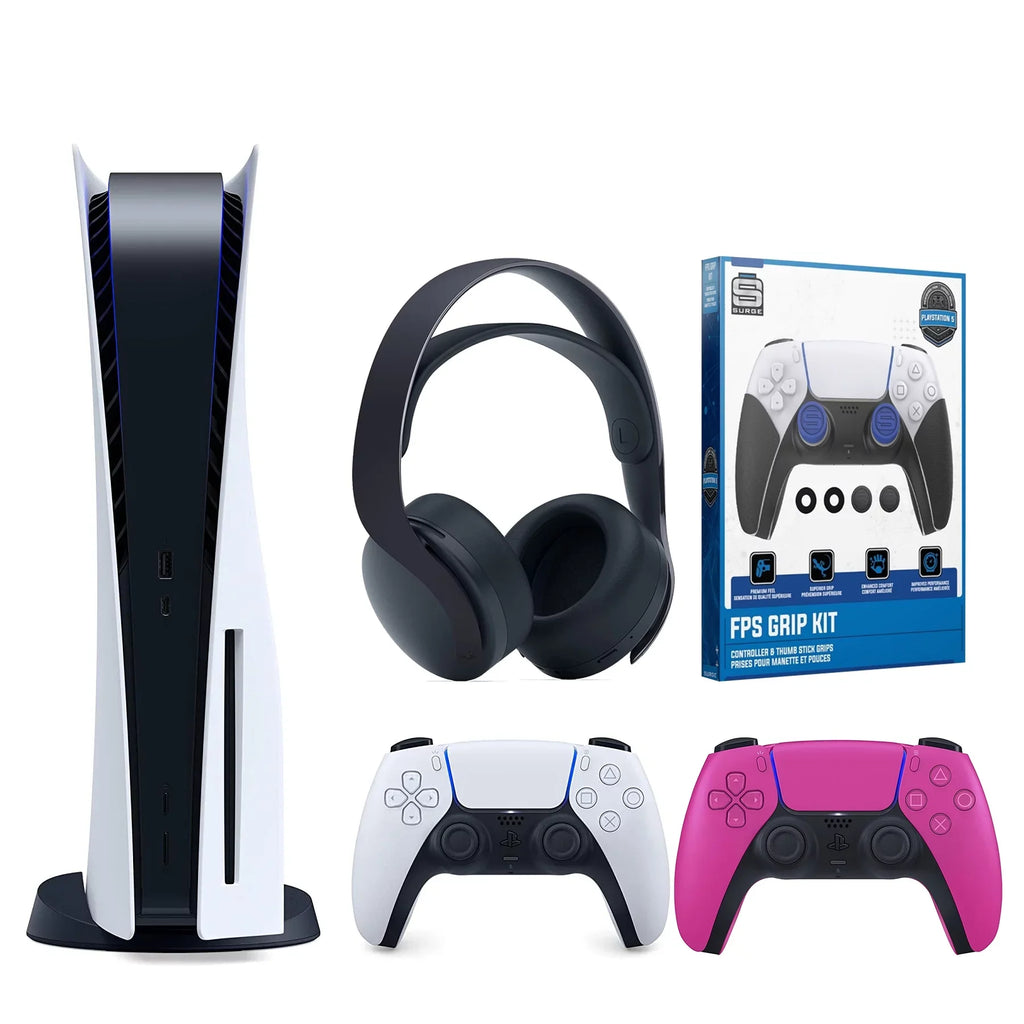 Sony Playstation 5 Disc Version (Sony  Disc) with Extra Nova Pink Controller, Black  3D Headset and Control Grip Pack Bundle