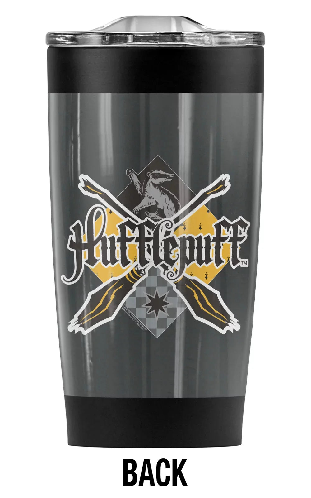 Harry Potter Hufflepuff Broomstick Badger Logo Stainless Steel Tumbler 20 oz Coffee Travel Mug/Cup, Vacuum Insulated & Double Wall with Leakproof Sliding Lid | Great for Hot Drinks and Cold Beverages