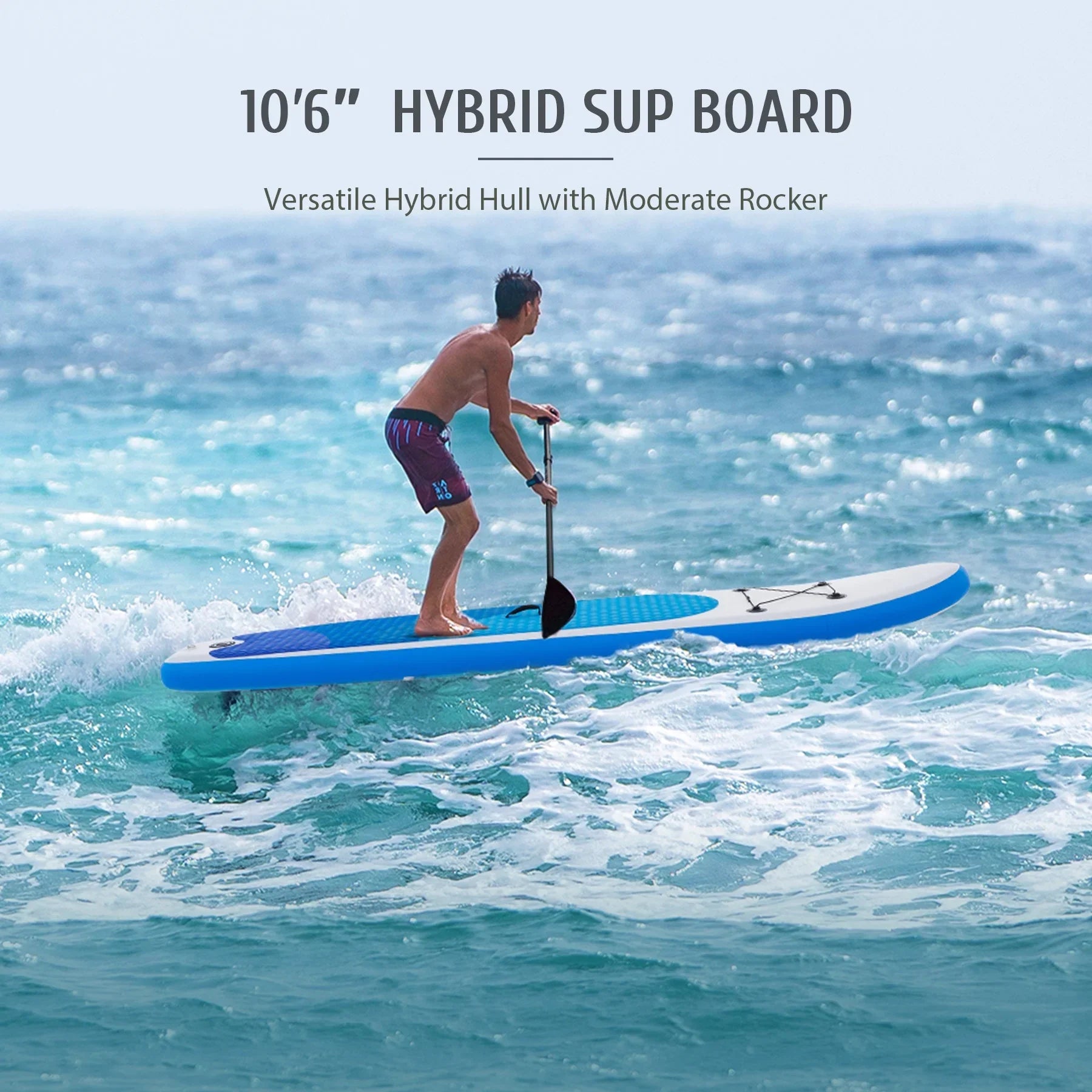 Preenex 10'6" Hybrid Paddle Board for Adults Inflatable  Board w Accessory Set, Blue