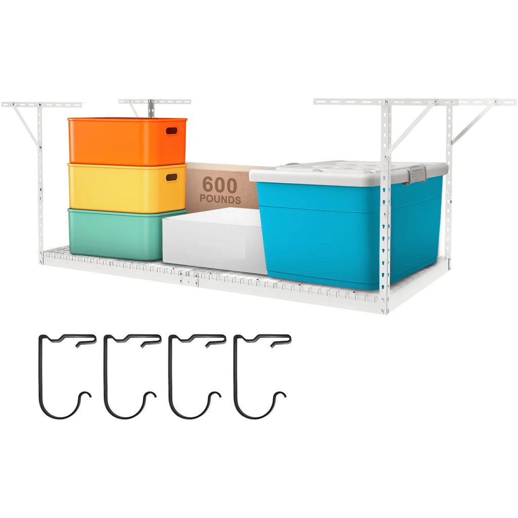 Overhead Adjustable Garage Storage Rack 48x96" Ceiling Rack 600 lbs White