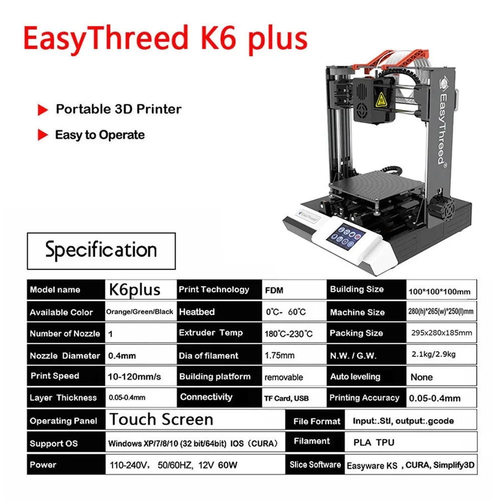 EasyThreed 3D printer,Print Size Removable  Plus 3D Printer  Kids  Printers 3D-Printer 3D Printer Hine 100x100x100mm/4x4x4inches  Comes Plus Printer Hine
