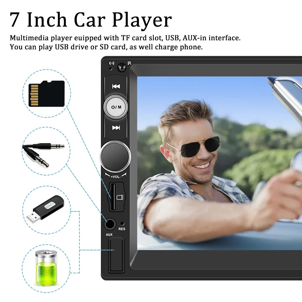 Podofo Double 2 Din 7'' Universal Car Stereo Radio Apple Carplay Android Auto Mirror Link  Touch Screen Car Audio Multimedia Player   Bluetooth  , with Backup Camera