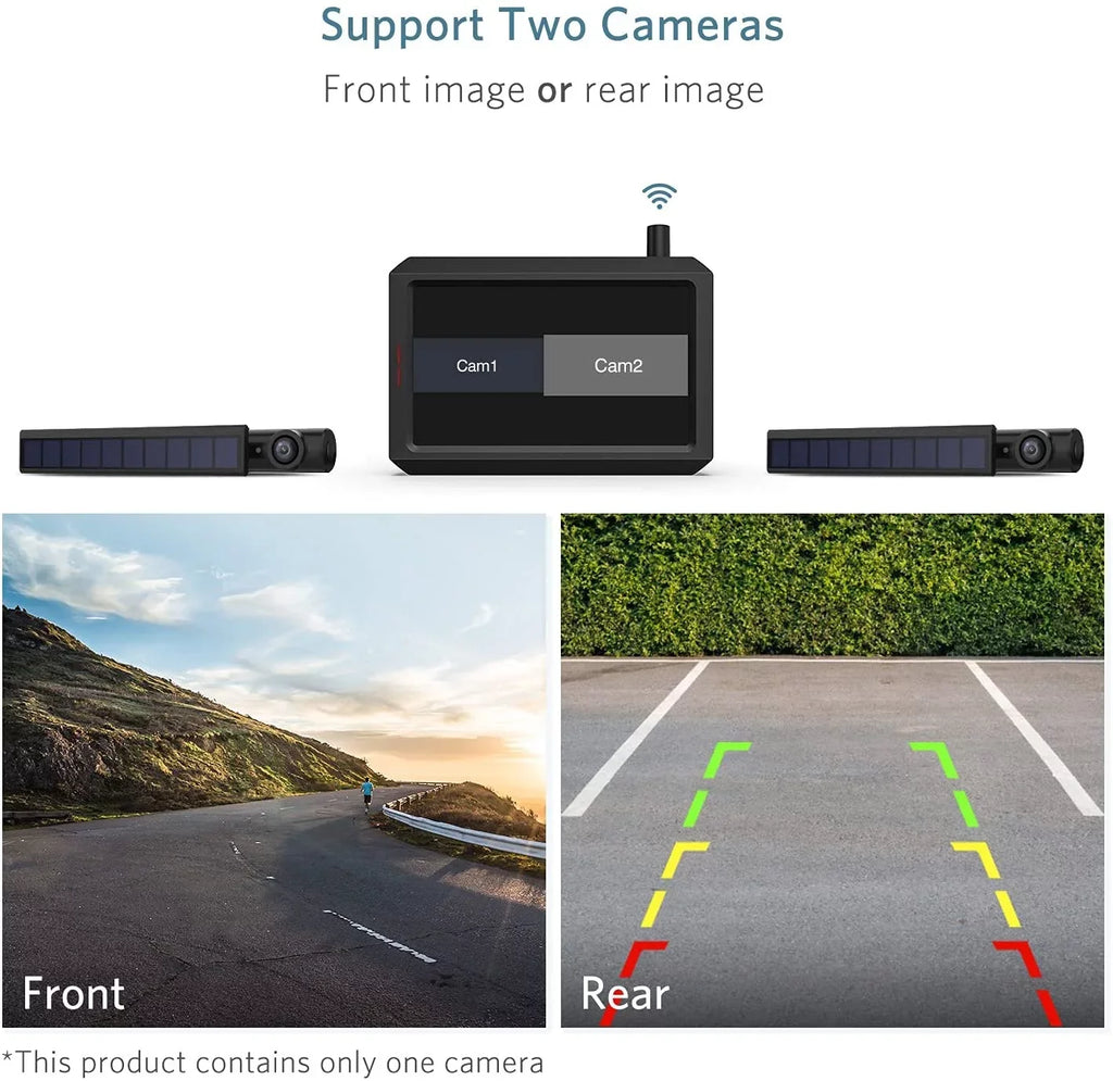 SunGo2 Solar Wireless Backup Camera for Truck, True Reverse Camera Wireless for  Installation, 5"  Monitor Supports 2 Back Up Camera Systems for Car/Trailer/Pickup/Mini