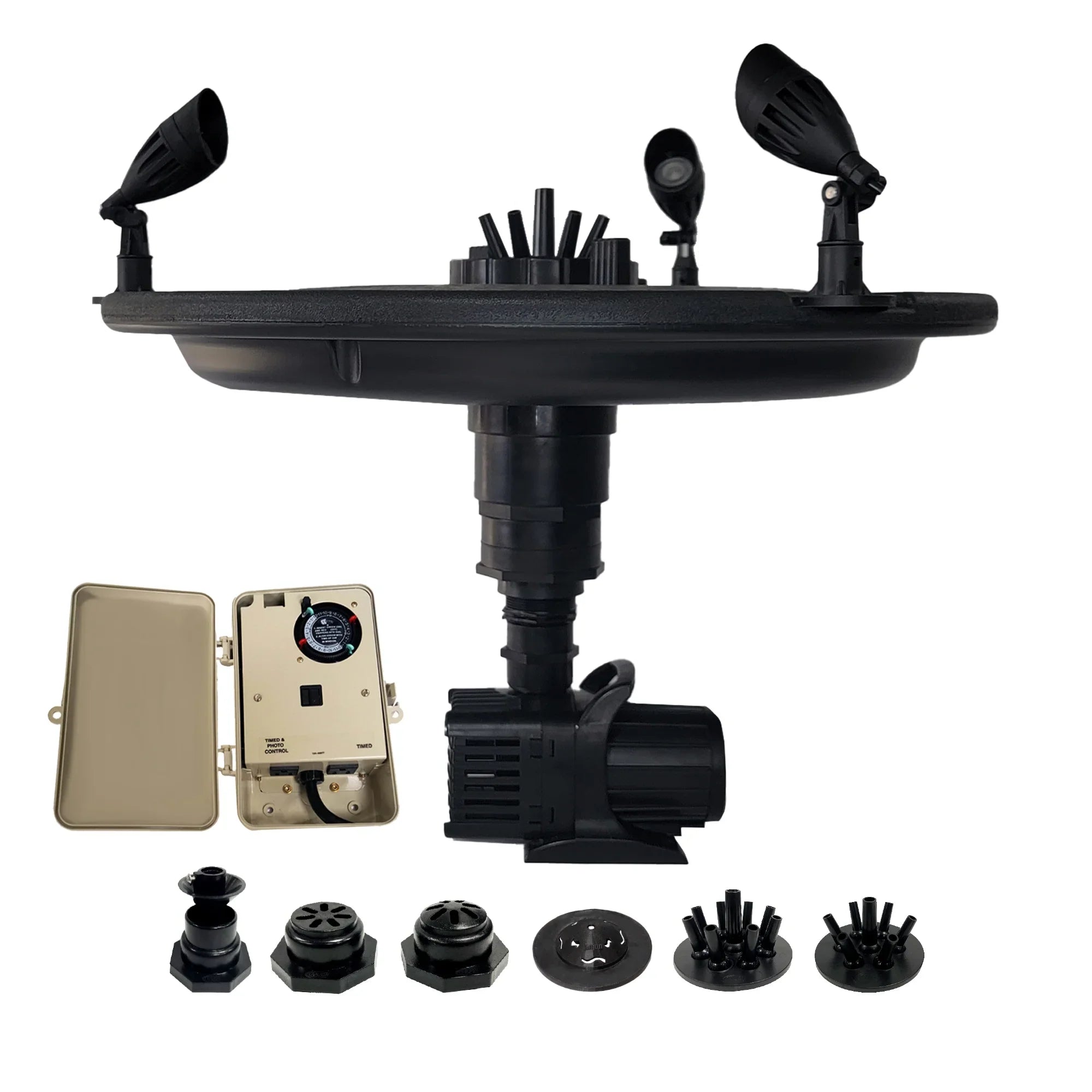 1/4  Floating Fountain | 100 foot Cord | 9 Patterns | Color-Changing Lights | Control Box | Surface Aeration for Ponds
