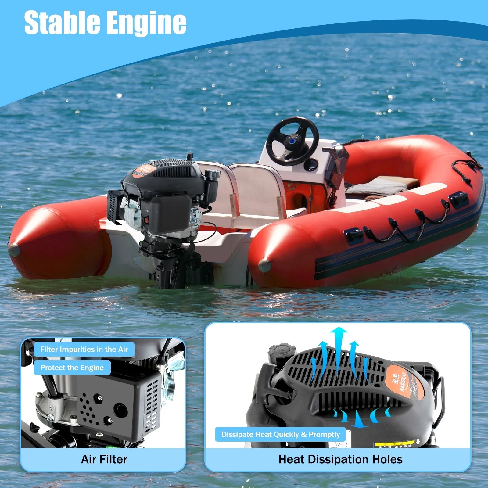 Fichiouy 6  4 Stroke Outboard Motor Engine Tiller Shaft Boat Engine Air Cooling 2500rpm with  Water Air Cooling System 1:1.5