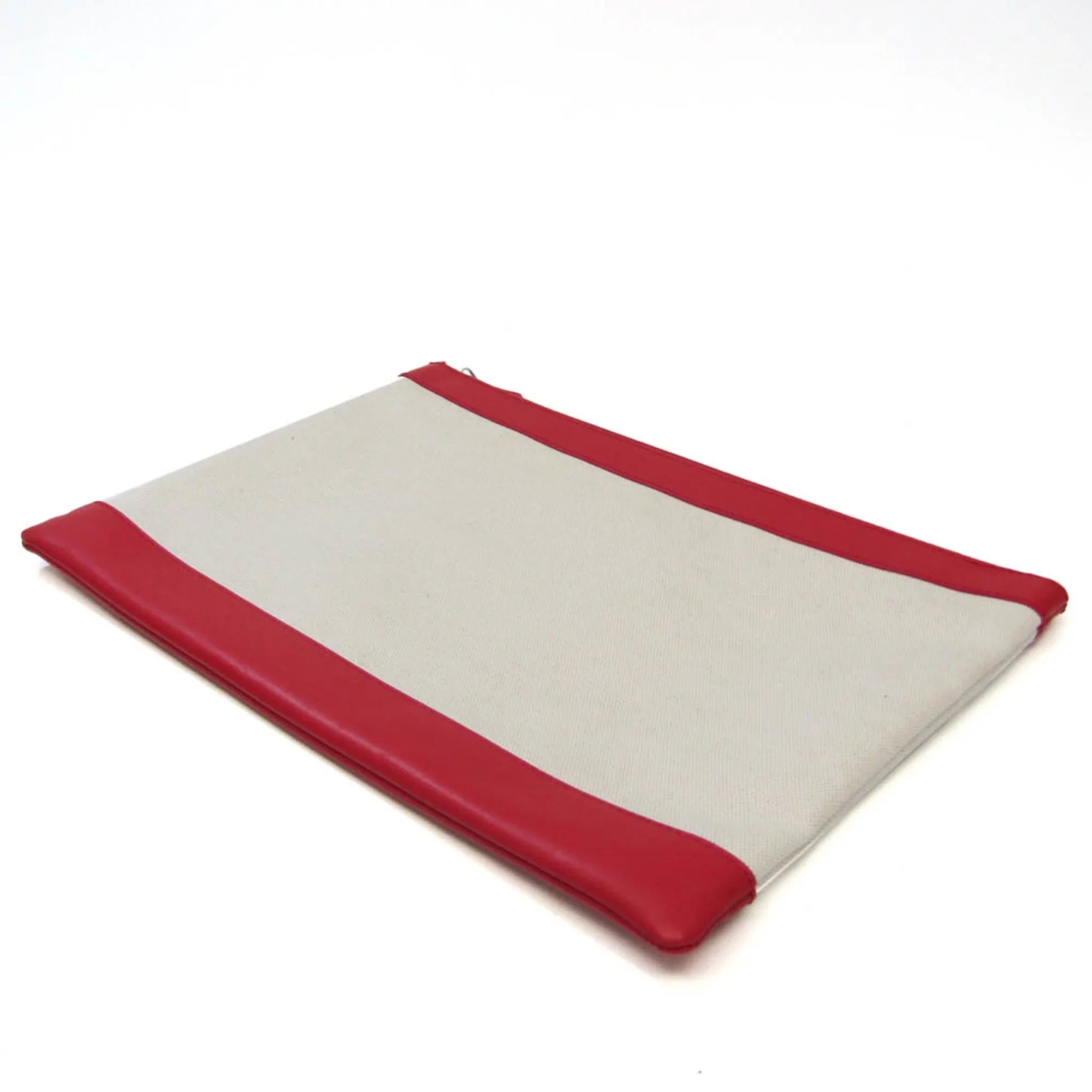 Pre-Owned Balenciaga 373840 Women's Leather,Canvas Clutch Bag,Pouch Beige,Red Color (Good)