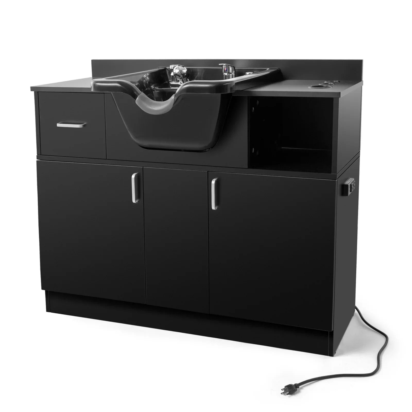 Artist hand Backwash Sink Shampoo Station Hair Salon Beauty with ,Hair Dryer Holes, Trap,Drawer(Black)