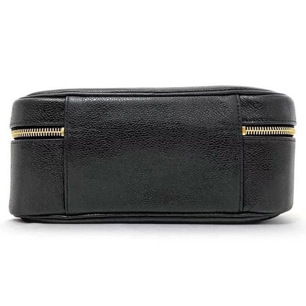 Pre-Owned Chanel Handbag Vanity Bag Black Gold Cocomark  Leather  Caviar Skin 4th  Stitch (Good)