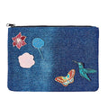 Steve Madden -Bird Patches Zip Cosmetic Case Travel Pouch, Fab Denim