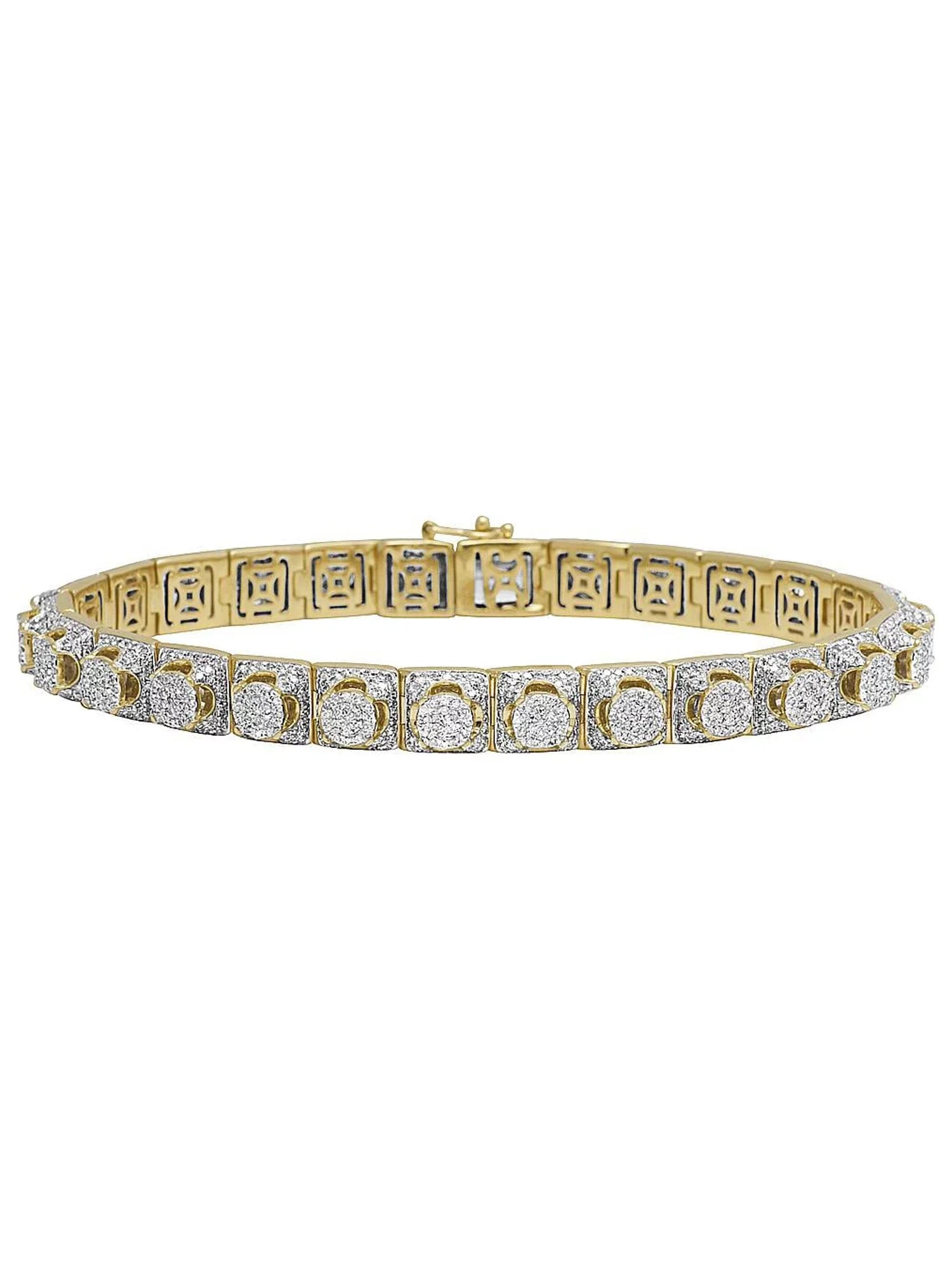 Men's 10K Yellow Gold Diamond 8MM Cluster Bracelet 6.6  8.5"