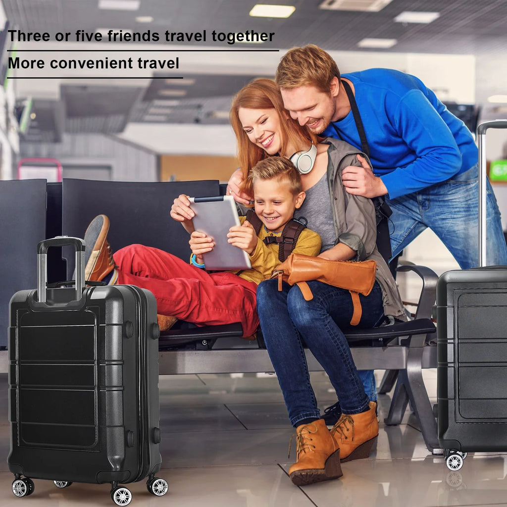3 Pcs Hardside Luggage Set, with  Lock and 20"/24"/28" Luggage Bags, Black