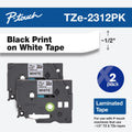 Brother -touch Tze Standard Adhesive Laminated Labeling Tapes, 1/2"w, Black on White, 2/Pack