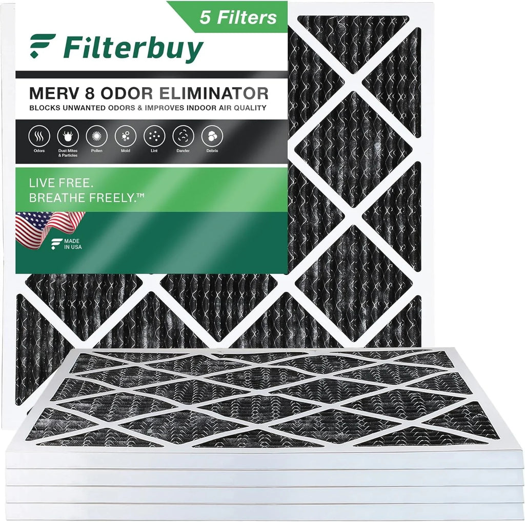 Filterbuy 18x18x1  8 Odor Eliminator Pleated   Furnace Air Filters with Activated Carbon (5-Pack)