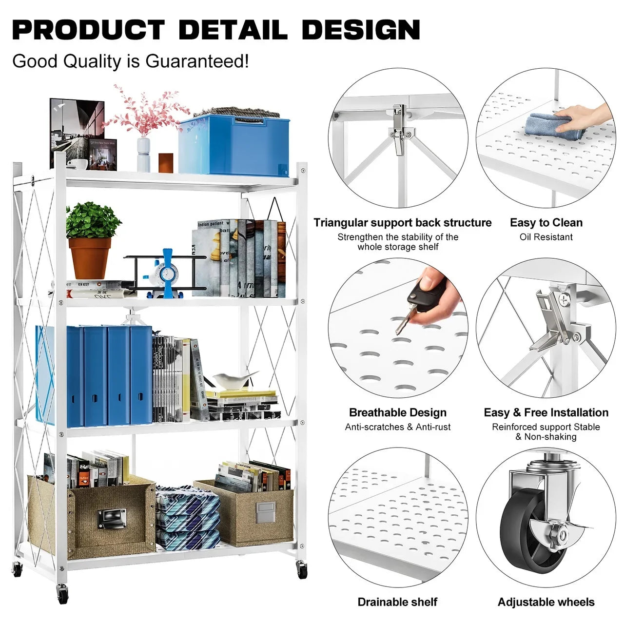 QRInnovations 3/4 Tier Heavy Duty Metal Rack Storage Modern Style Shelving White