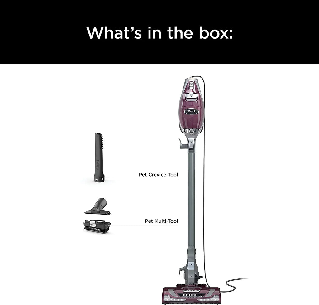 Rocket Pet Plus Corded Stick Vacuum with  Headlights,  Dust Cup, Lightweight, Perfect for Pet Hair Pickup, Converts to a Hand Vacuum, with (2) Pet Attachments, Bordeaux/Silver