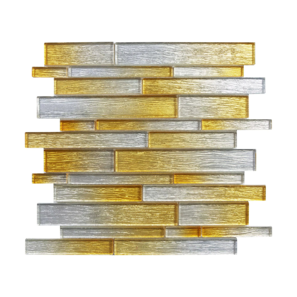 Tiles - Foil Silver/Gold 12 in. x 12 in. Interlocking Glass Mosaic Wall Tile (5 sq. ft. / Case)