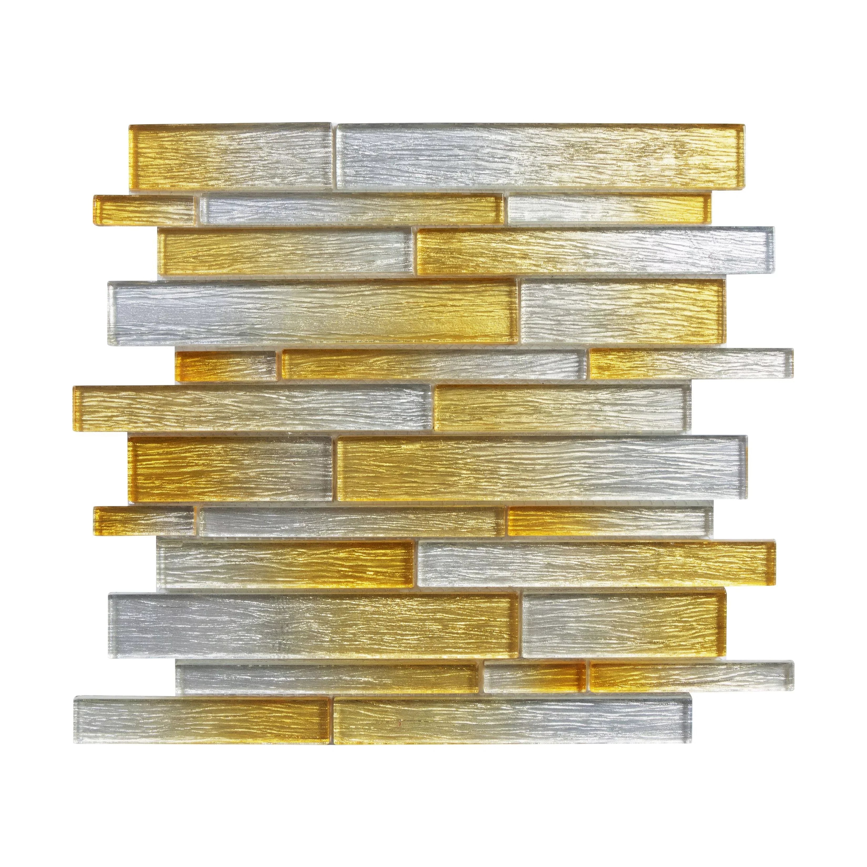 Tiles - Foil Silver/Gold 12 in. x 12 in. Interlocking Glass Mosaic Wall Tile (5 sq. ft. / Case)