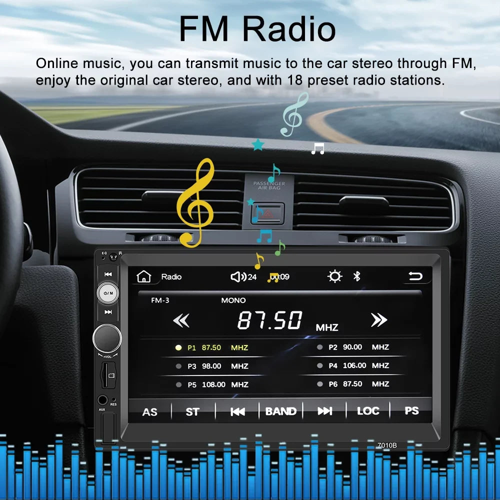 Podofo Double 2 Din 7'' Universal Car Stereo Radio Apple Carplay Android Auto Mirror Link  Touch Screen Car Audio Multimedia Player   Bluetooth  , with Backup Camera