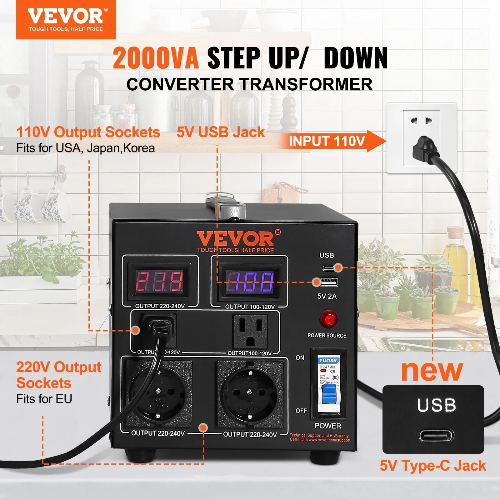 2000W Voltage Converter Transformer Step Up/Down 220V-110V /110V-220V