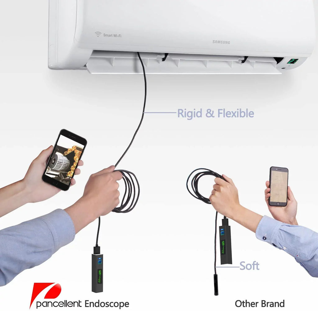Pancellent Wireless Snake Camera 1200P WiFi Inspection Camera  Endoscope with 8  Light Rigid Cable Borescope for iPhone Android Smartphone Table Ipad  (5 Metes,16.5 )