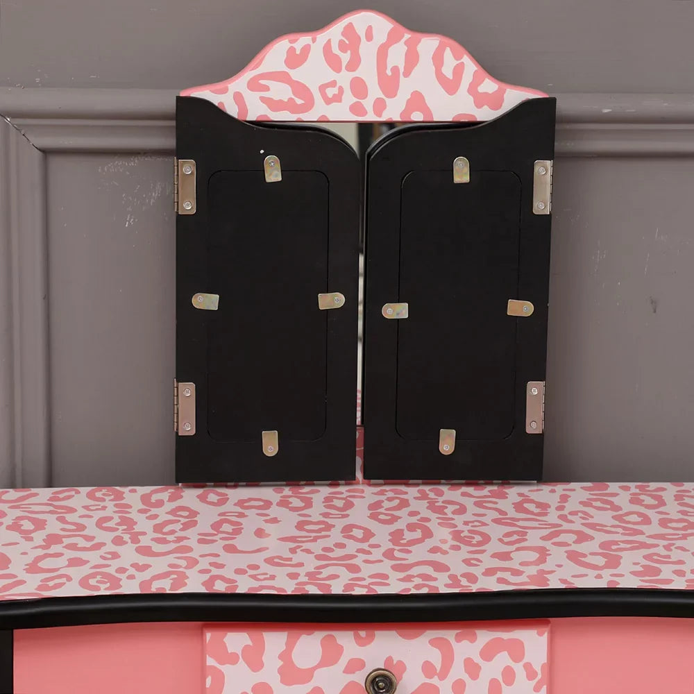 Topcobe Vanity Table Set with Mirror for Girls, 2 Drawers Makeup Table with Removable Desk Makeup Organizer, Pink Bedroom Dressing Table with Vanity Stool