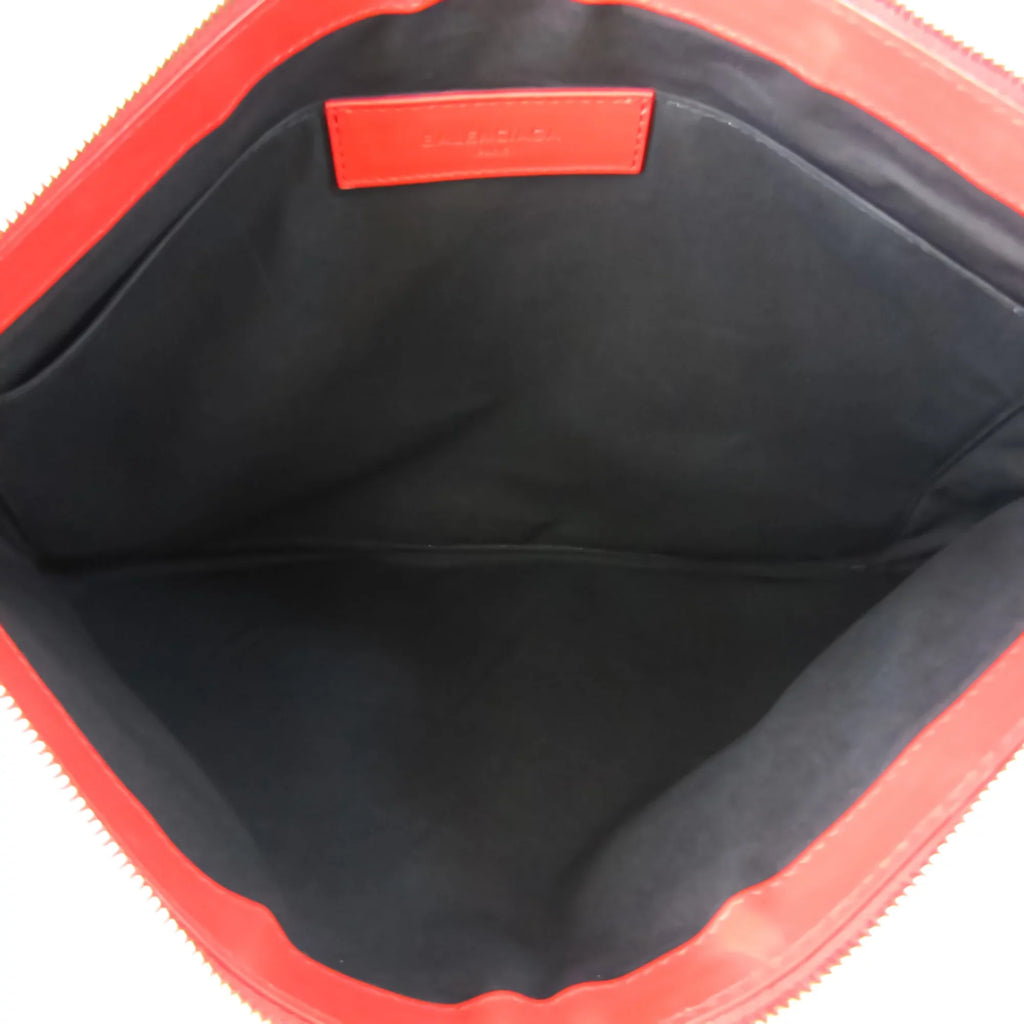 Pre-Owned Balenciaga 373840 Women's Leather,Canvas Clutch Bag,Pouch Beige,Red Color (Good)