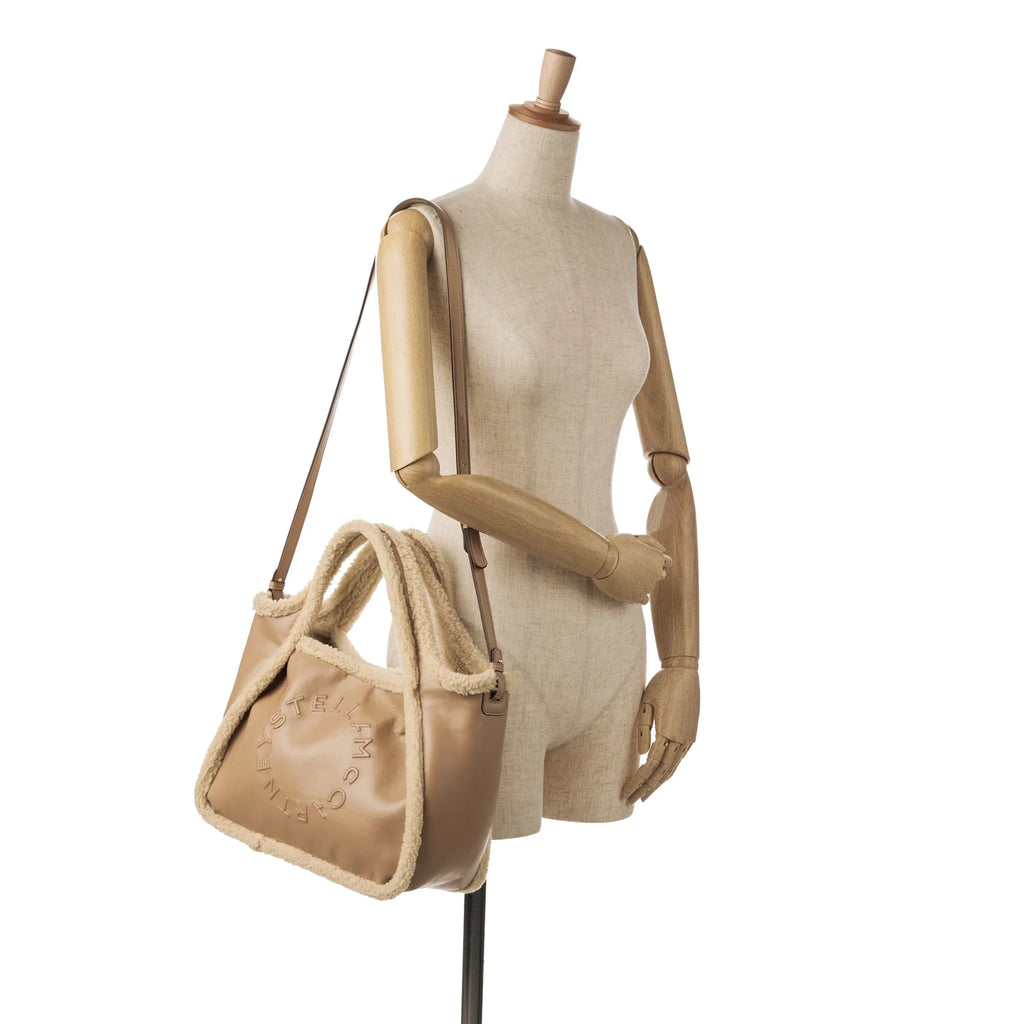 Pre-Owned Authenticated Stella McCartney Shearling Trimmed Stella Logo Satchel Chemical Fiber Fabric Brown Unisex (Good)
