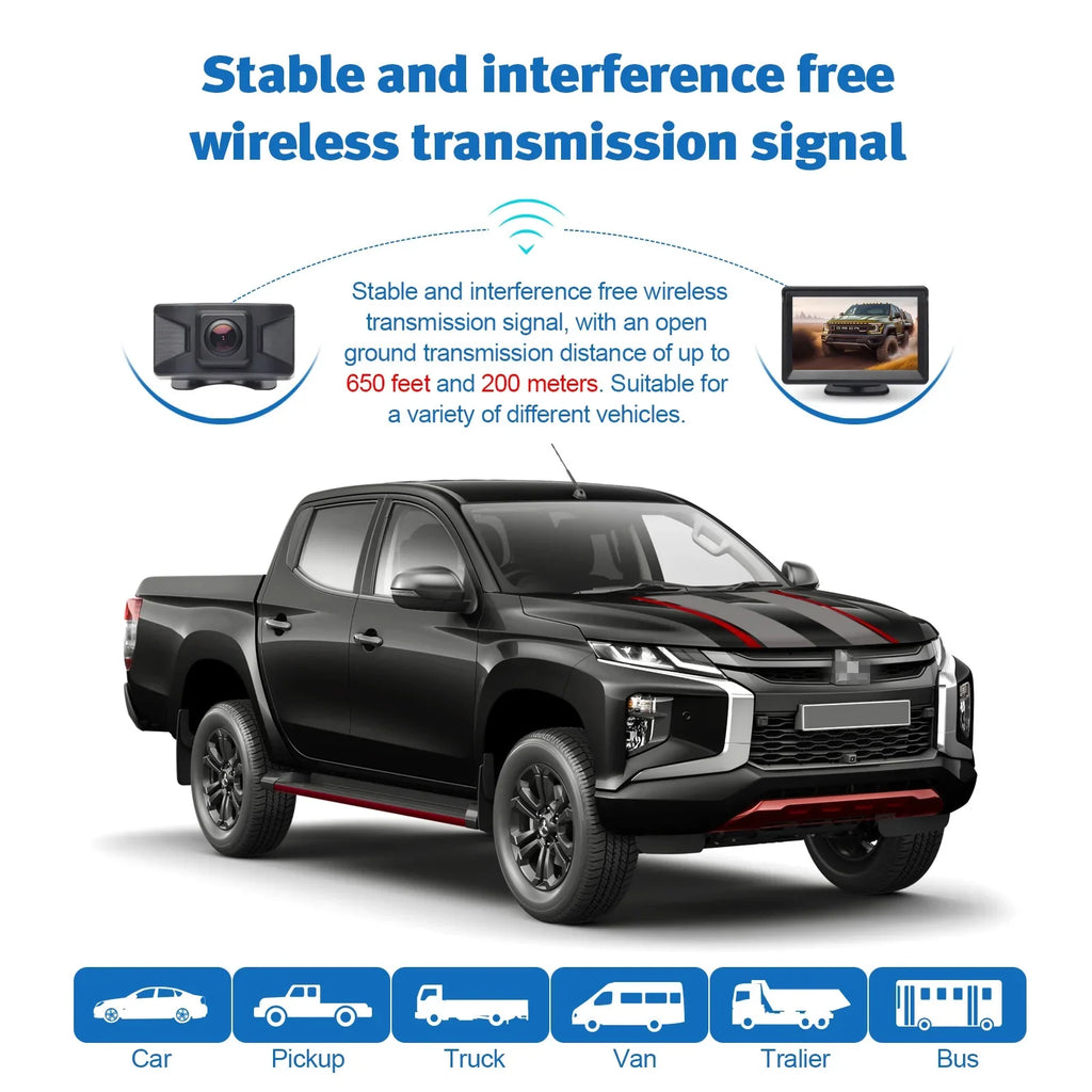 Wireless Backup Camera Kit 5 Inch  Monitor  Video Recorder with  Menu Rear View Camera 720P  Reverse Camera for Car Van Truck Camper Trailer