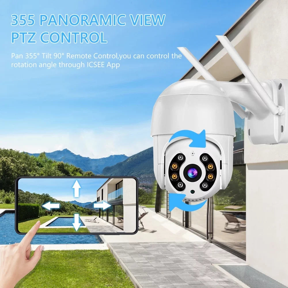 Htovila Outdoor WiFi  Camera, 2MP Wireless WiFi  Camera Home System with 360° View, Color Night Vision, 2-Way Audio, Motion Detection, Activity Alert, Remote Access,  Waterproof