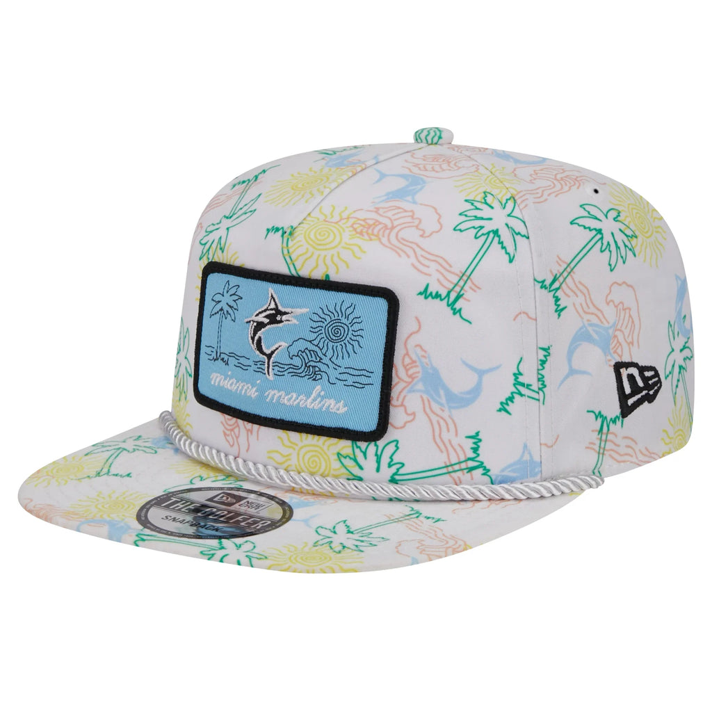 Men's New Era White Miami Marlins Islander Golfer Snapback Hat