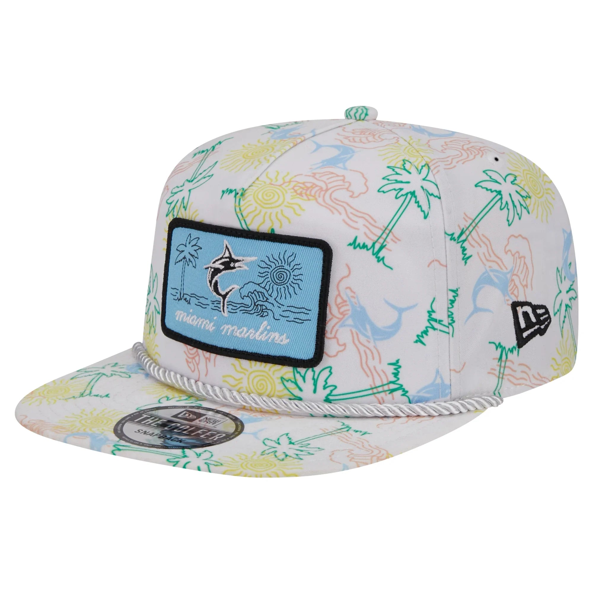 Men's New Era White Miami Marlins Islander Golfer Snapback Hat