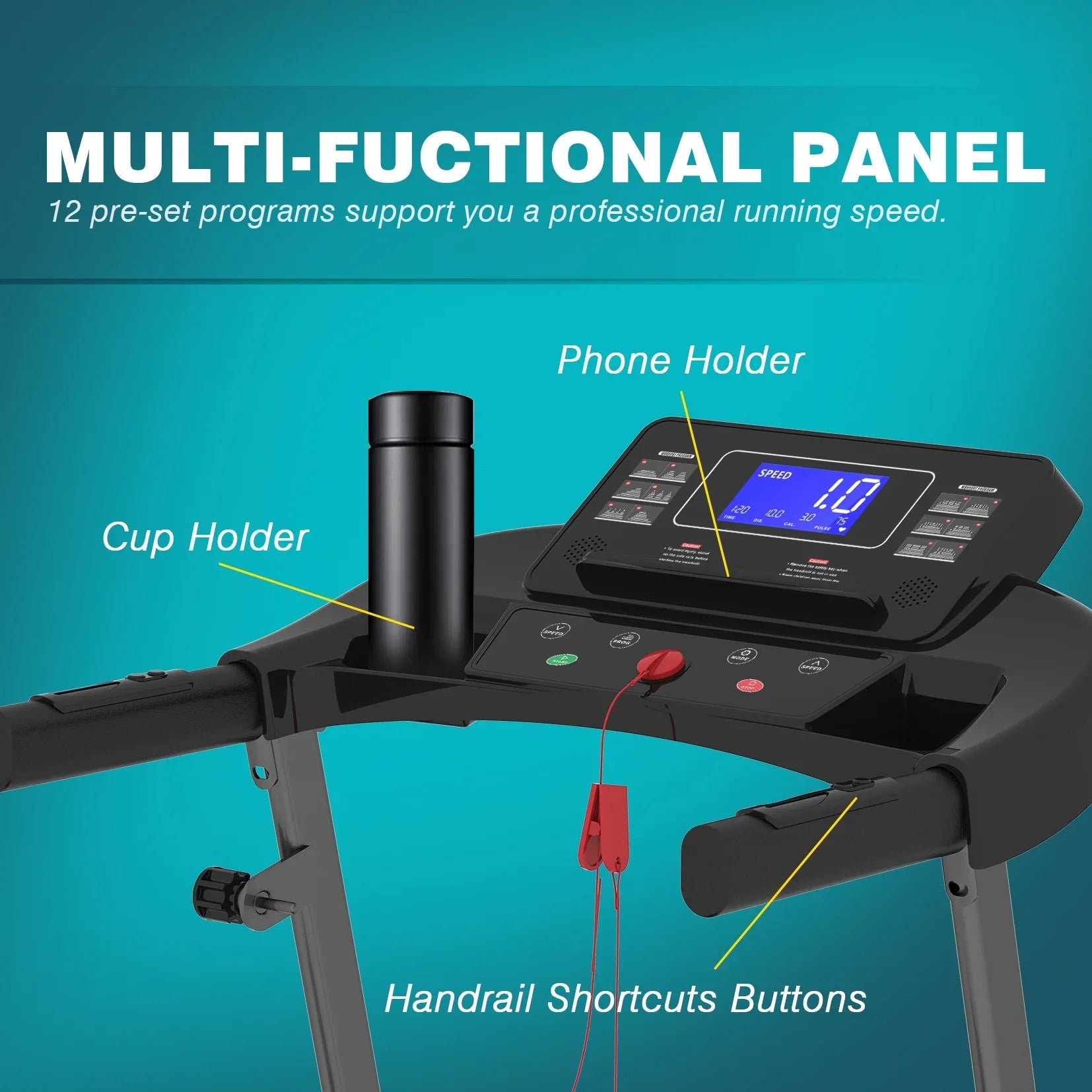 Foldable 250  Capacity Multi-function Treadmill Electric Treadmill with 2.5HP Motor for Home Gym