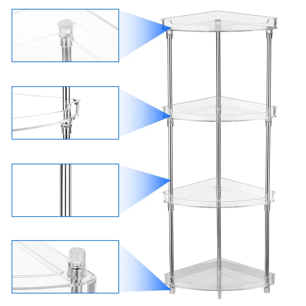 Walmeck 4-Tier Corner Storage Organizing Caddy Stand for Bathroom Vanity Countertops Free Standing  2 Shelves Clear