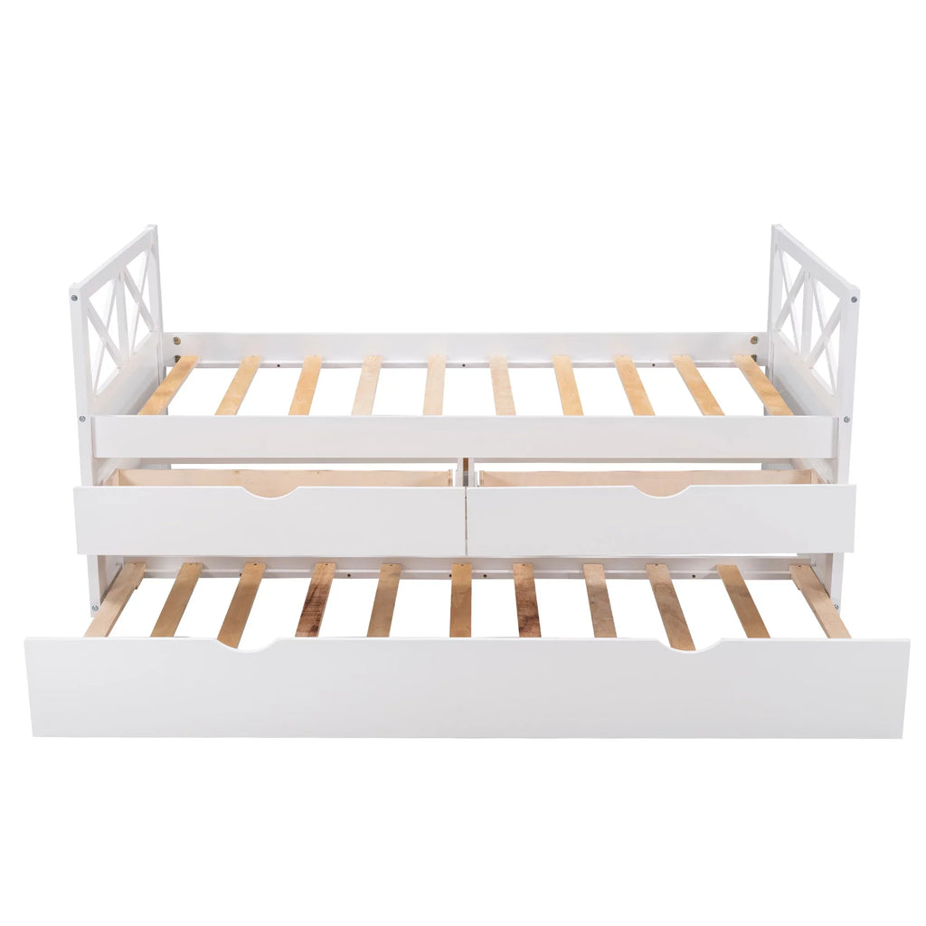 Merax Solid Wood Captain Bed with Trundle and Drawers, Twin, Multiple Colors