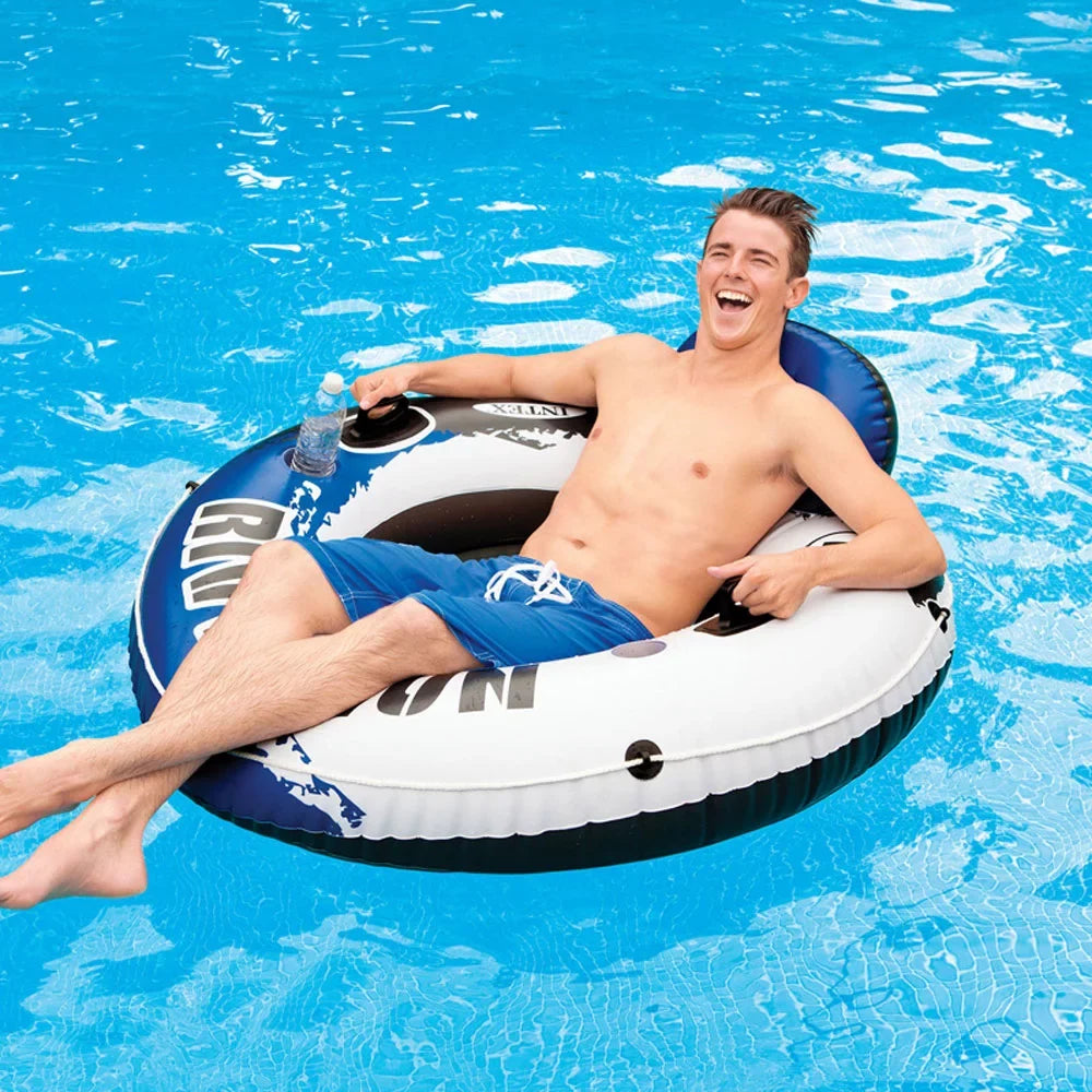 Intex River Run 1 Person Floating Tube (3 Pack) and 12 Volt  Electric Air Pump