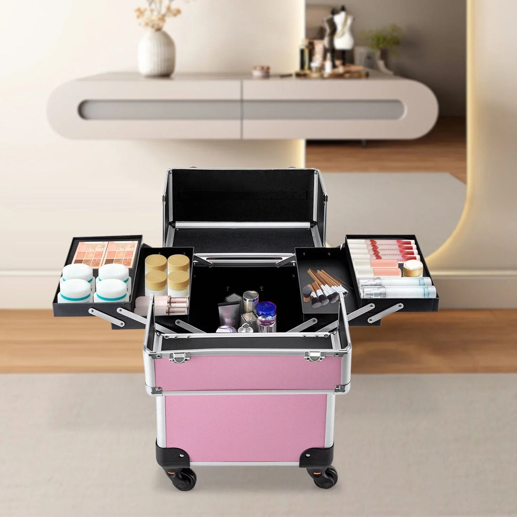 Professional Rolling Makeup Train Case Cosmetic Trolley Makeup Storage Organizer