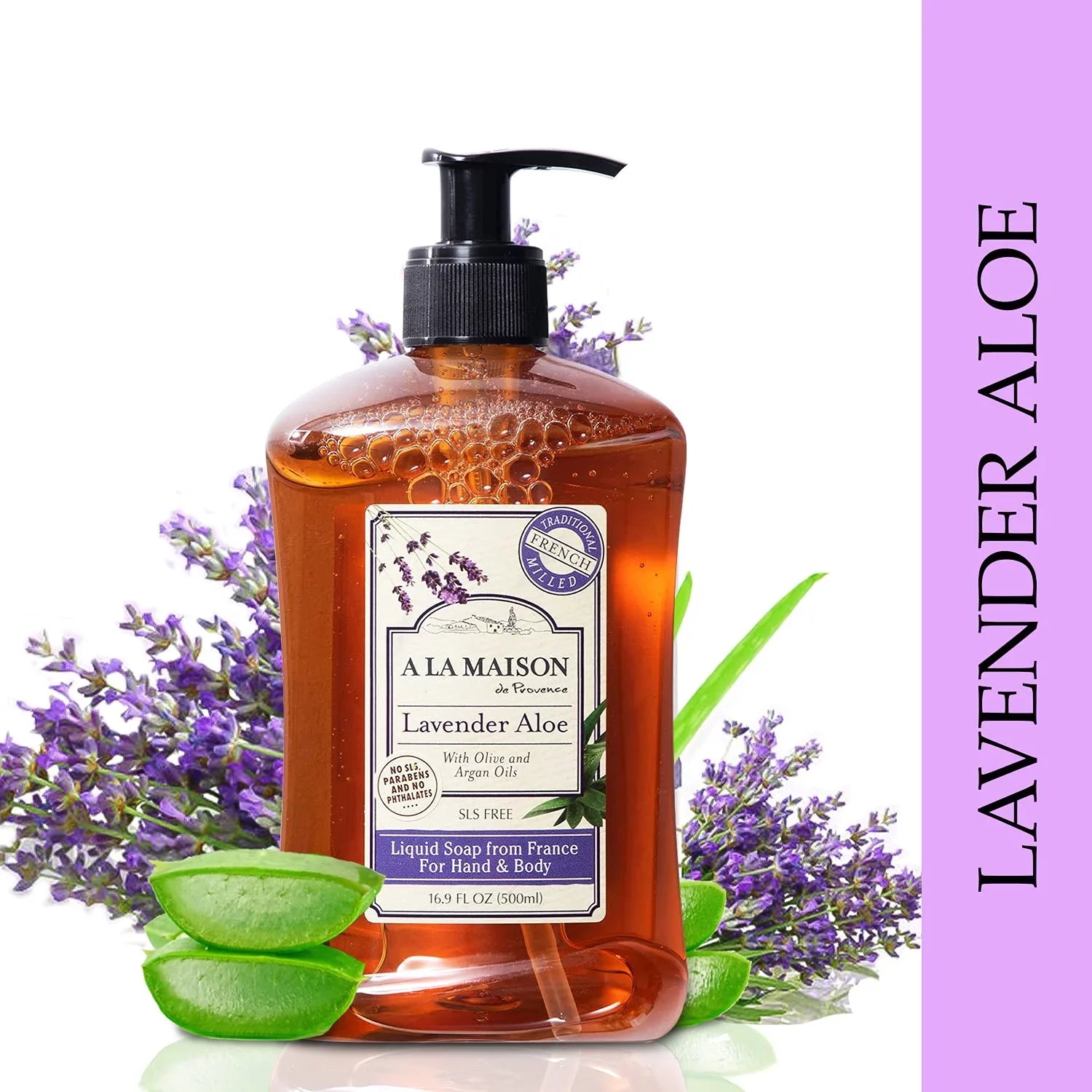 Lavender Aloe Liquid Hand Soap - Triple French Milled Natural Moisturizing Soap (2 Pack, 16.9 oz Bottle)