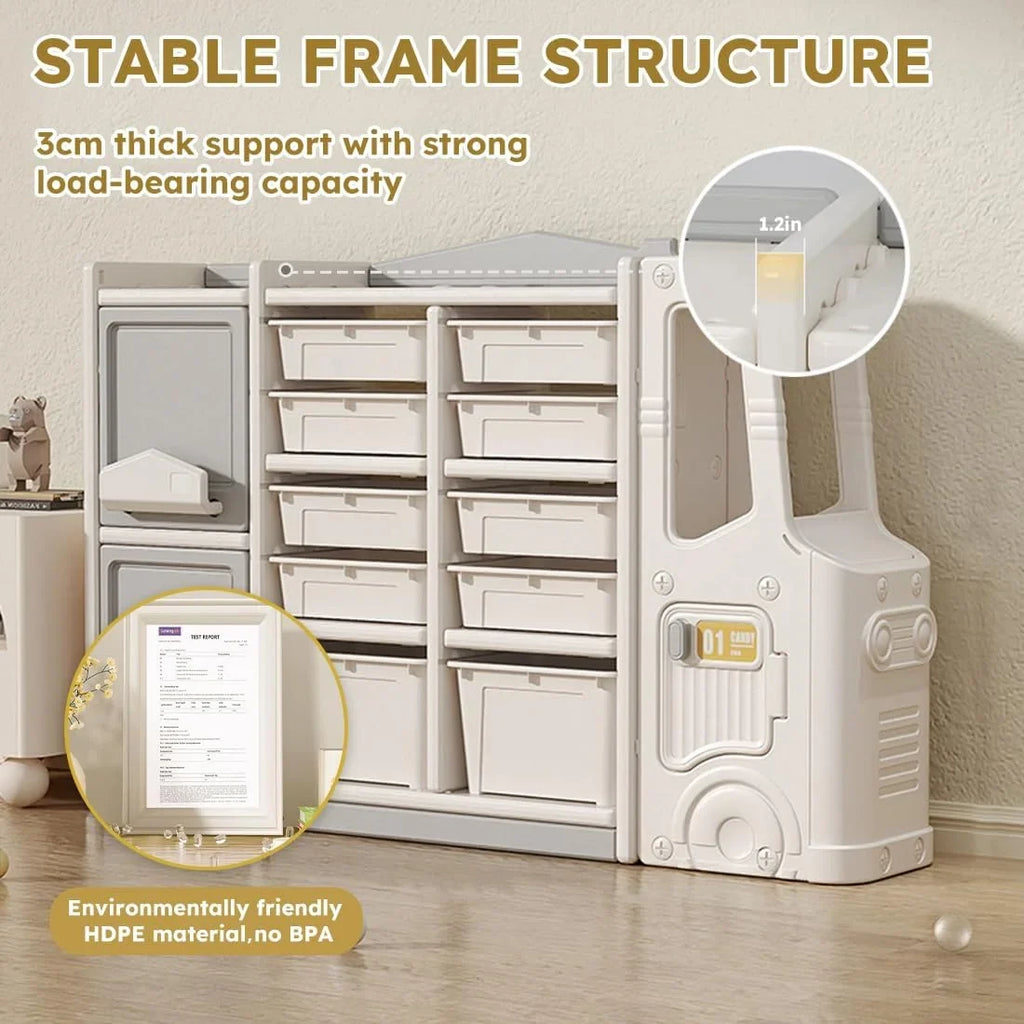 LLBIULife Toy Organizer  Multi-Functional Bookshelf and Toy Box  Closed Cabinet and Pull-Out Drawer for Playroom  Children's Bedroom and Nursery. (10 Organizer Boxes + 2 Organizer Cab