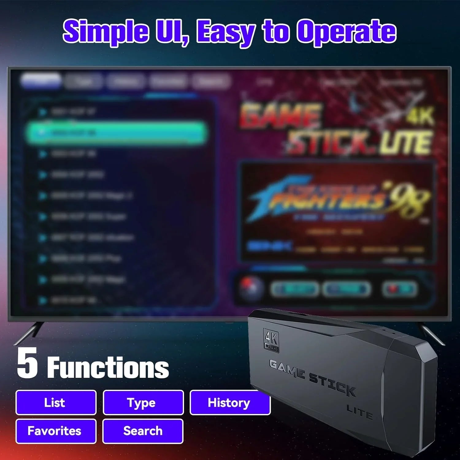 Game Stick 64G, 25,000+ Retro Games, Compatible with 12 Emulator Console, Wireless Retro Game Console Support 4K  Output, Plug and Play Video Games for , 2.4G Wireless Controllers