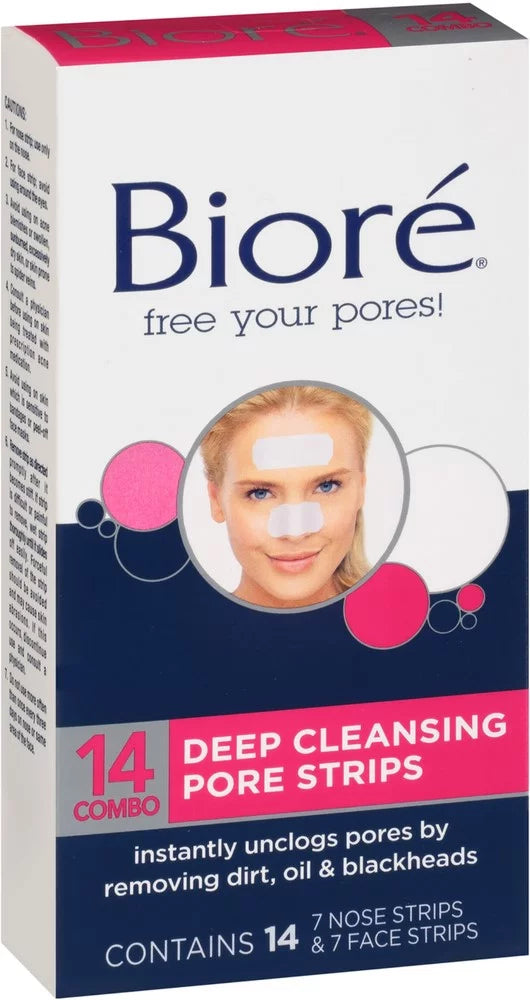Biore Combo Pack Deep Cleansing Pore Strips Face/Nose 14 ea (Pack of 2)