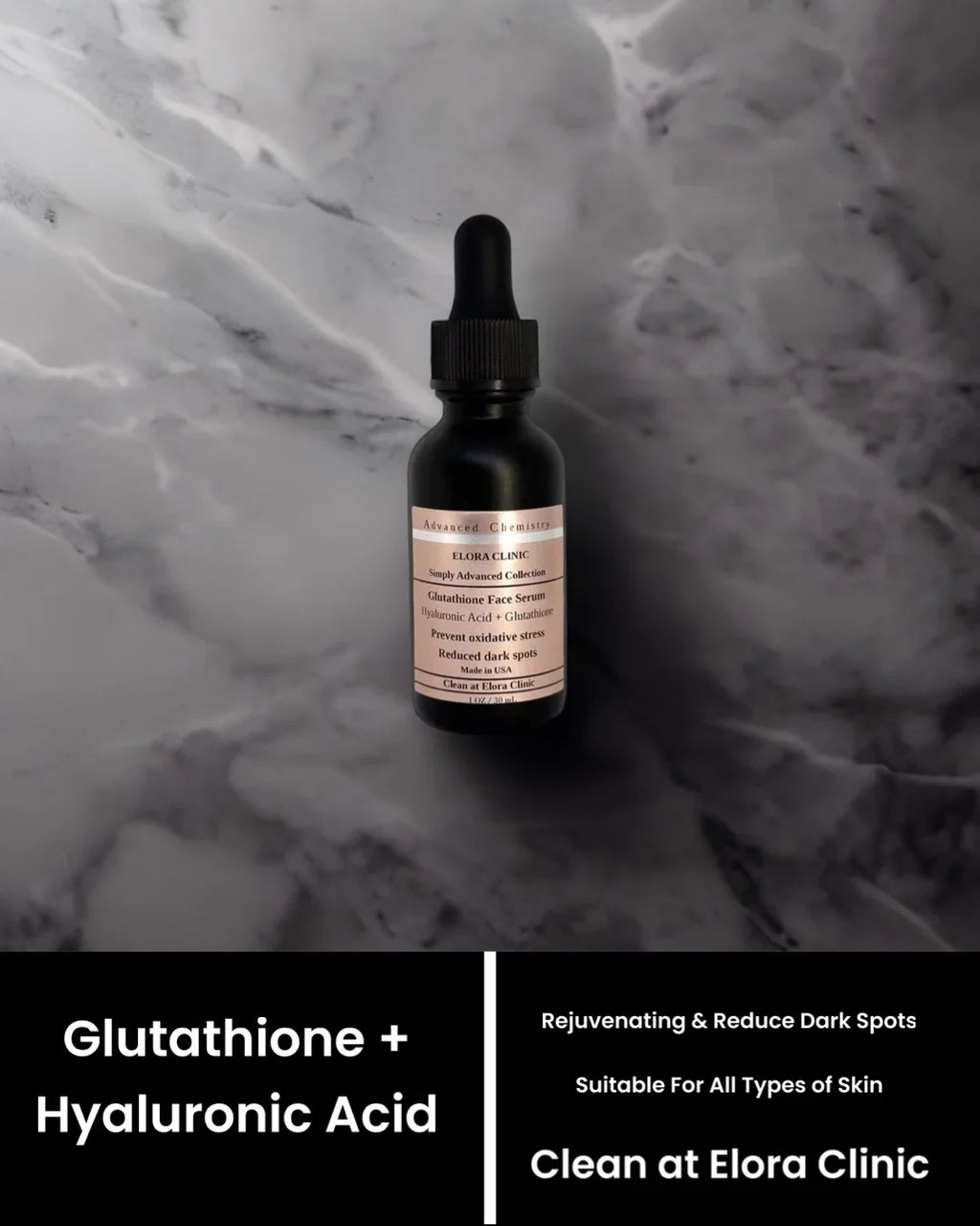 Elora Clinic Glutathione Serum - Hyaluronic Acid + Glutathione - Hydrating & Rejuvenating Hyaluronic Acid + Glutathione Serum - Oil Free - Water Based
