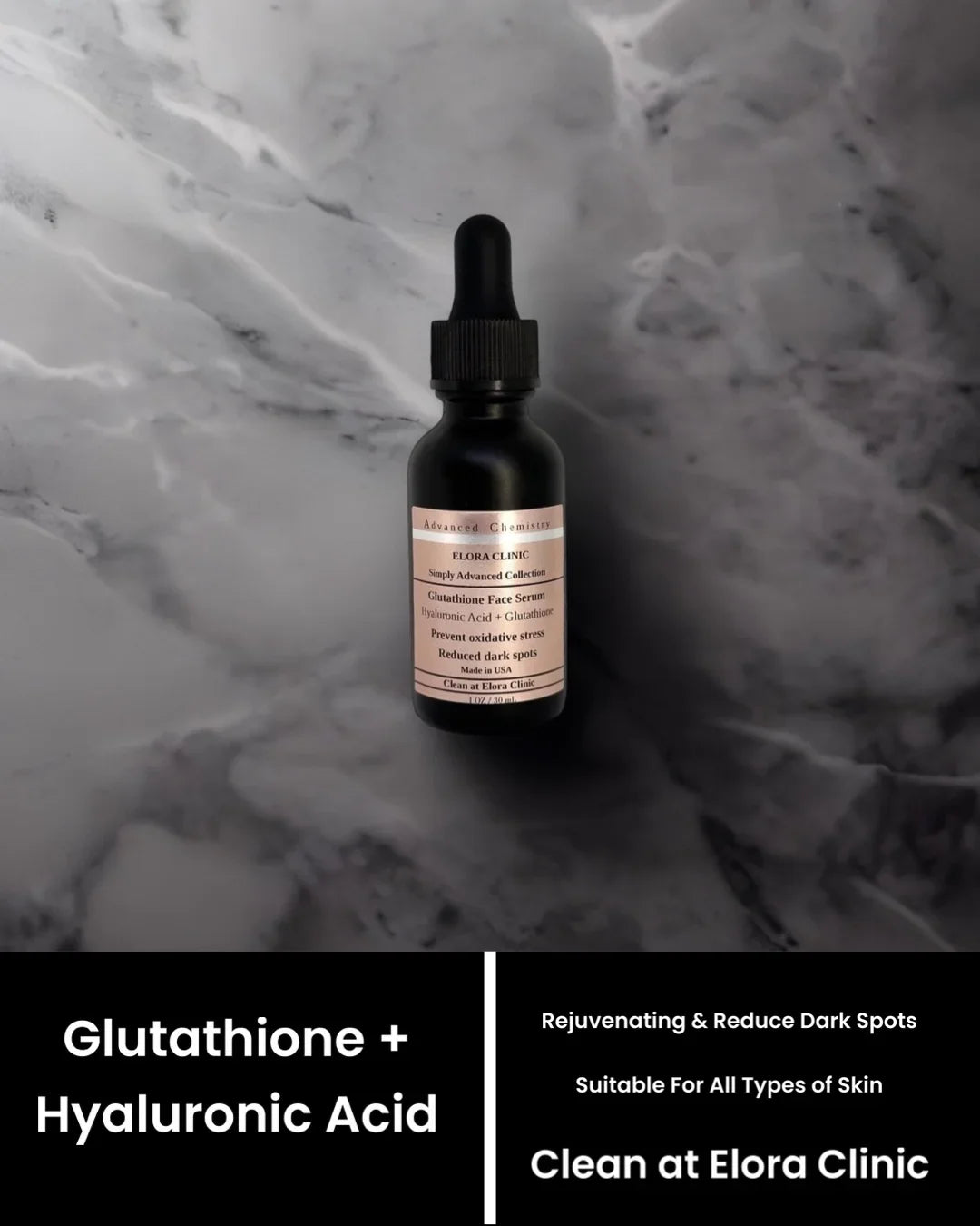 Elora Clinic Glutathione Serum - Hyaluronic Acid + Glutathione - Hydrating & Rejuvenating Hyaluronic Acid + Glutathione Serum - Oil Free - Water Based