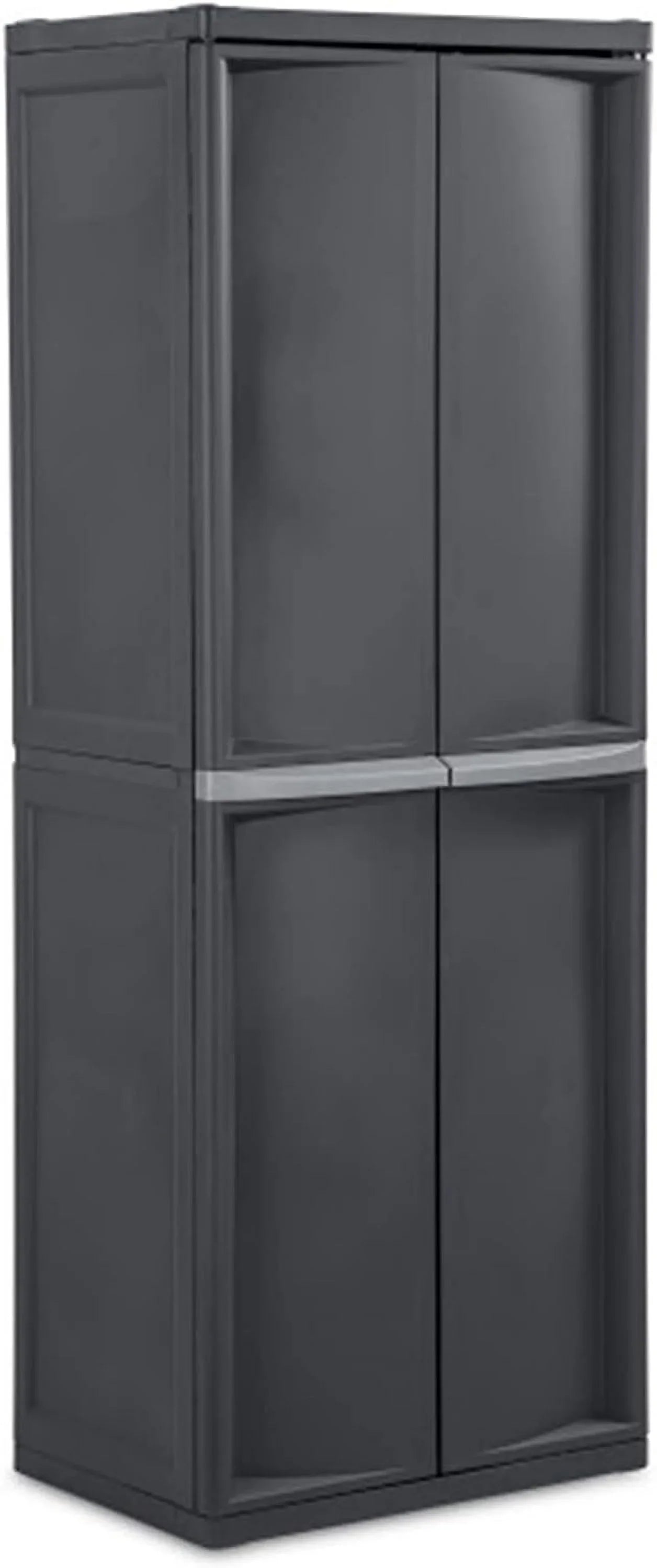 4 Shelf Cabinet, Heavy Duty and Easy to Assemble Plastic Storage Unit, Organize Bins in the Garage, Basement, Attic, Mudroom, Gray, 1-Pack