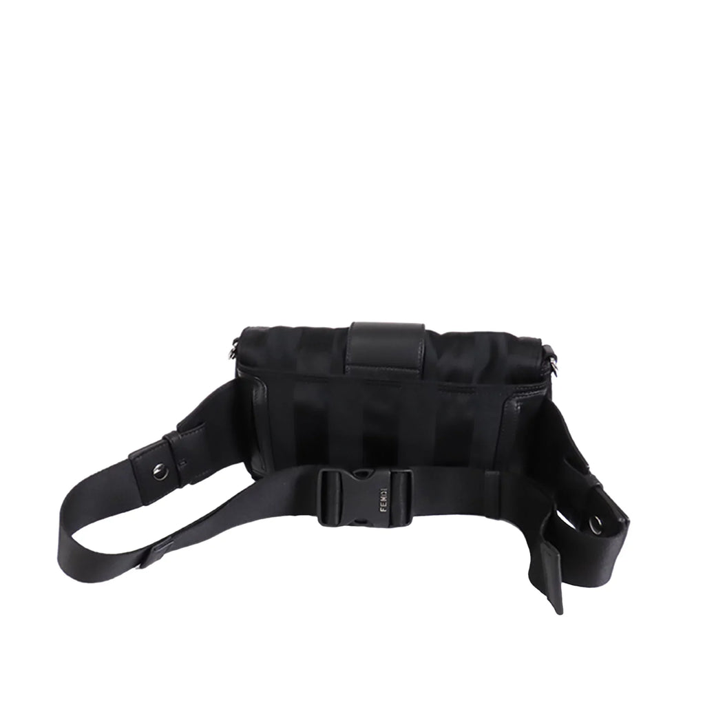 Pre-Owned Authenticated Fendi Stripes Convertible Baguette Nylon Fabric Black Satchel Unisex (Good)