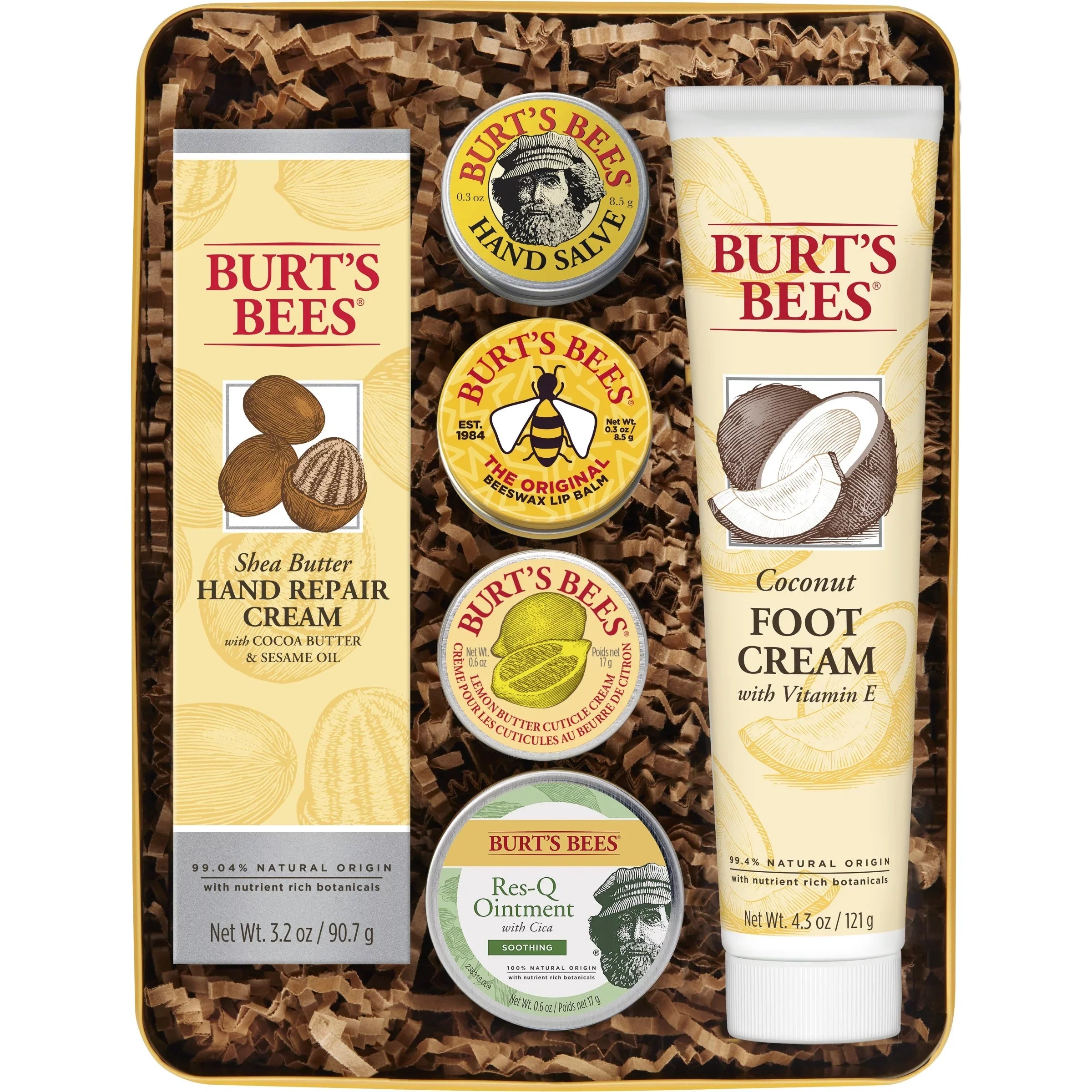 Burt's Bees Classics Gift Set, 6 Products in Giftable Tin  Cuticle Cream, Hand Salve, Lip Balm, Res- Ointment, Hand Repair Cream and Foot Cream