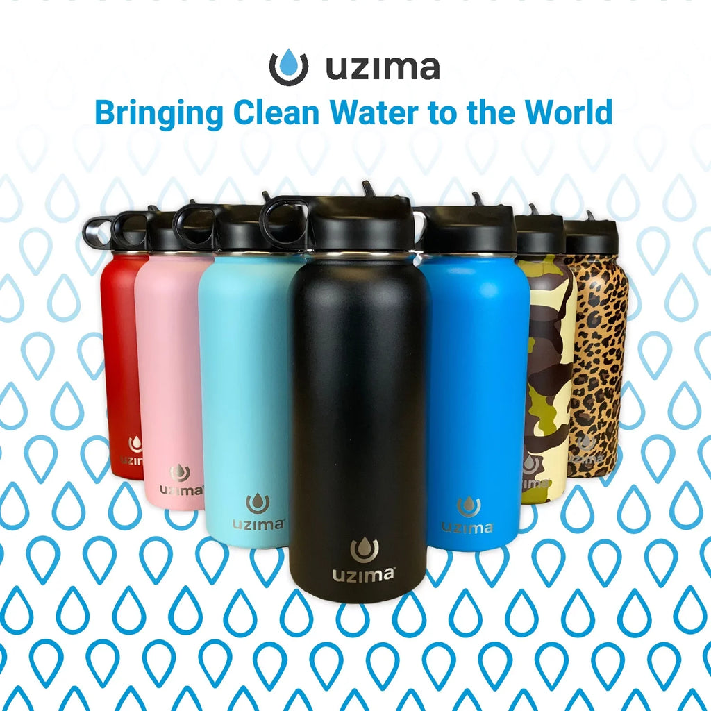 Uzima - -Source Filtered Water Bottle for Hiking, Backpacking, Camping, and Travel. Water Purification on the Go. Large 32oz Capacity with Double-Walled Stainless Steel Exterior. (Camo)