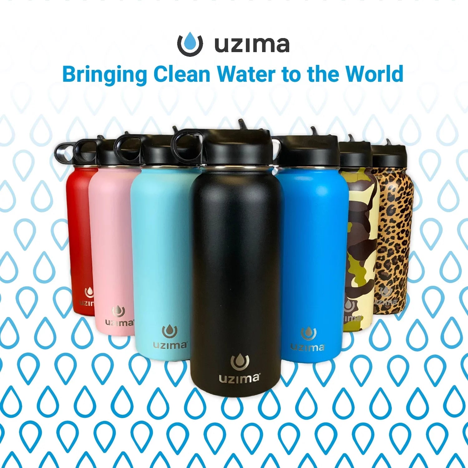 Uzima - -Source Filtered Water Bottle for Hiking, Backpacking, Camping, and Travel. Water Purification on the Go. Large 32oz Capacity with Double-Walled Stainless Steel Exterior. (Camo)