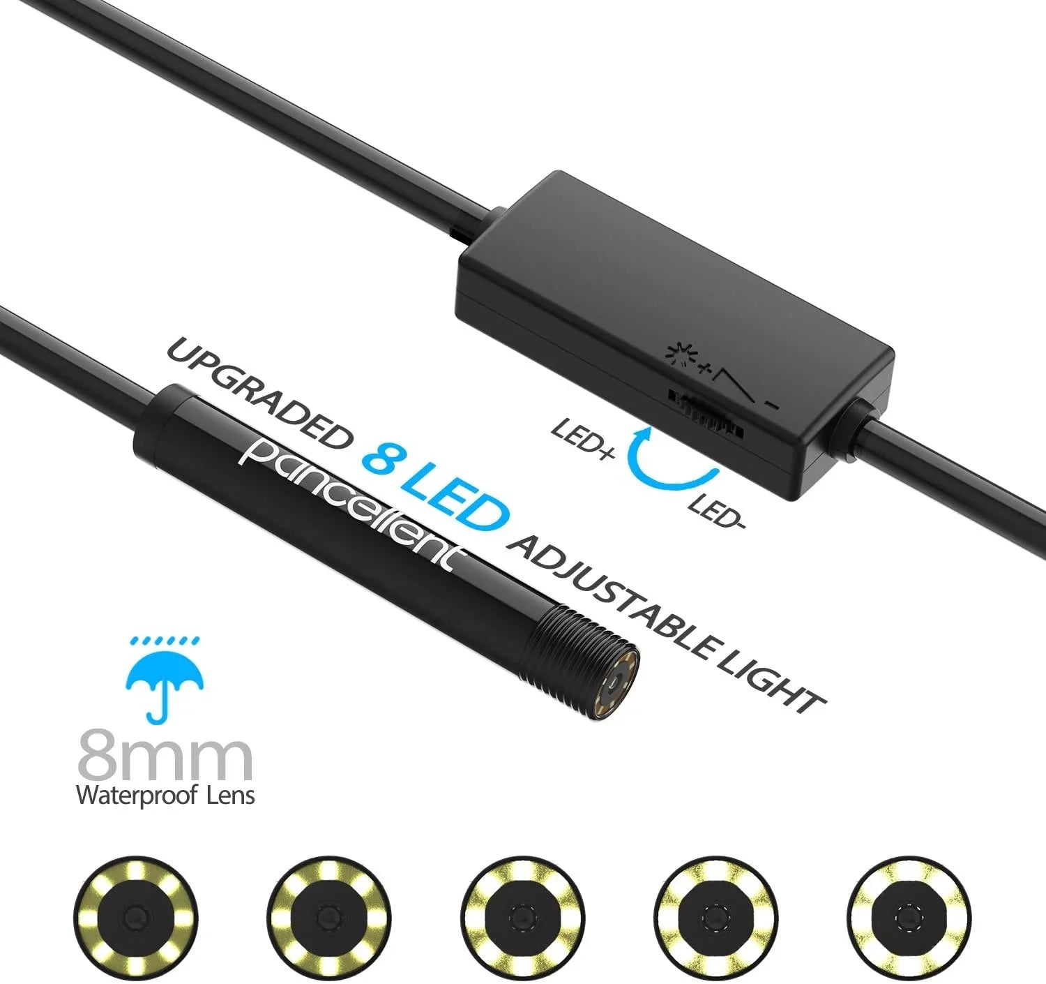 Pancellent Wireless Snake Camera 1200P WiFi Inspection Camera  Endoscope with 8  Light Rigid Cable Borescope for iPhone Android Smartphone Table Ipad  (5 Metes,16.5 )